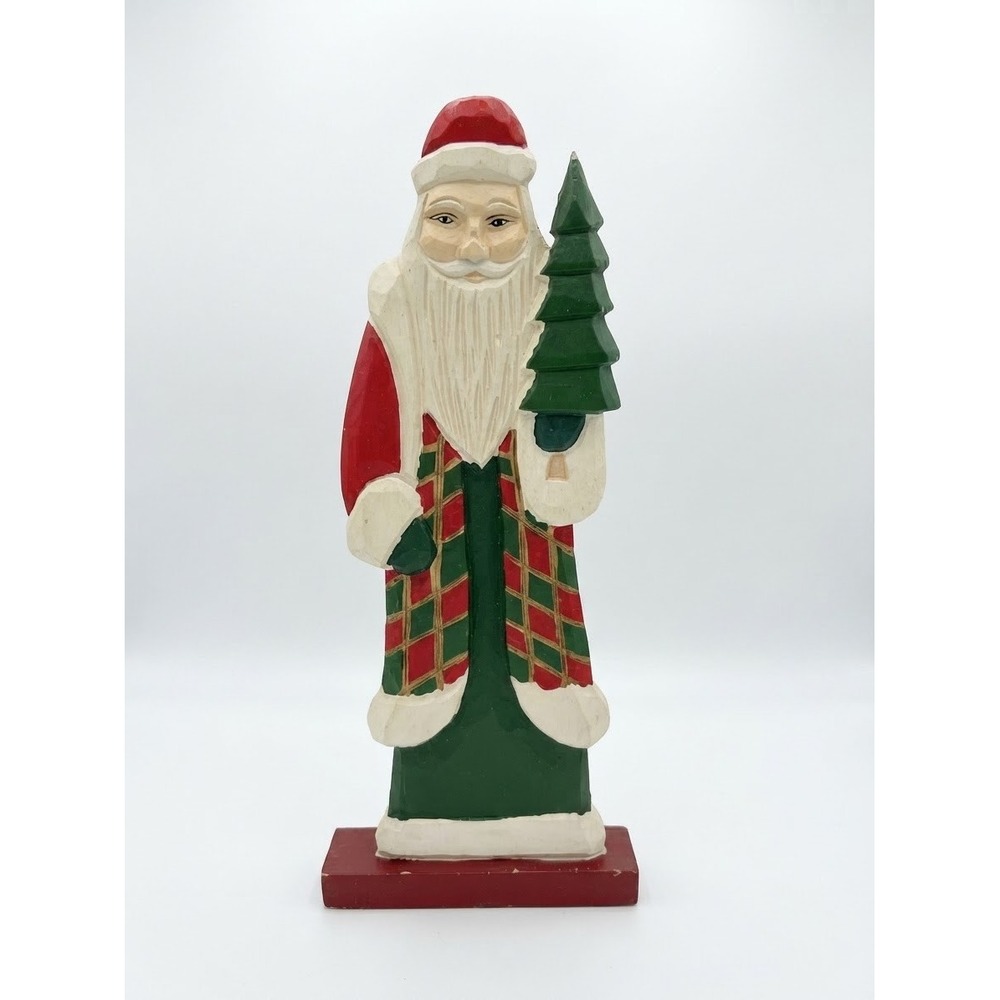 Vintage Hand Painted Wood Santa Claus Figurine Christmas Folk Art 12 Inch Tall